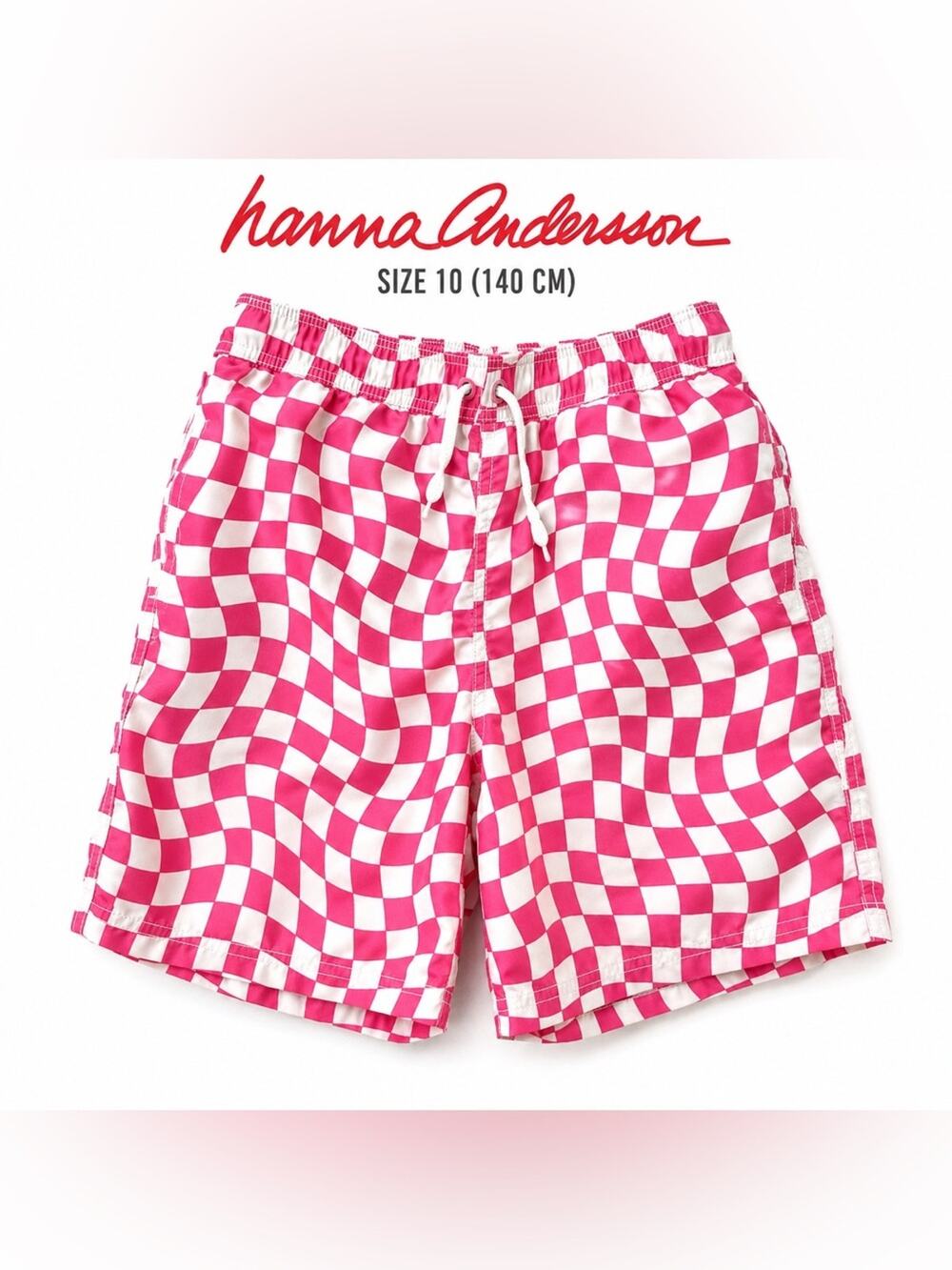 Hanna Andersson Pink & White Checkerboard Swim Trunks Boys Size 10 140 cm Lined